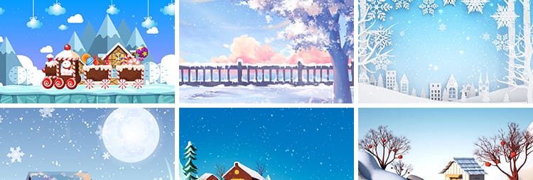 卡通冰雪雪人冬天雪景雪地下雪花飘落圣诞节LED背景动态视频素材