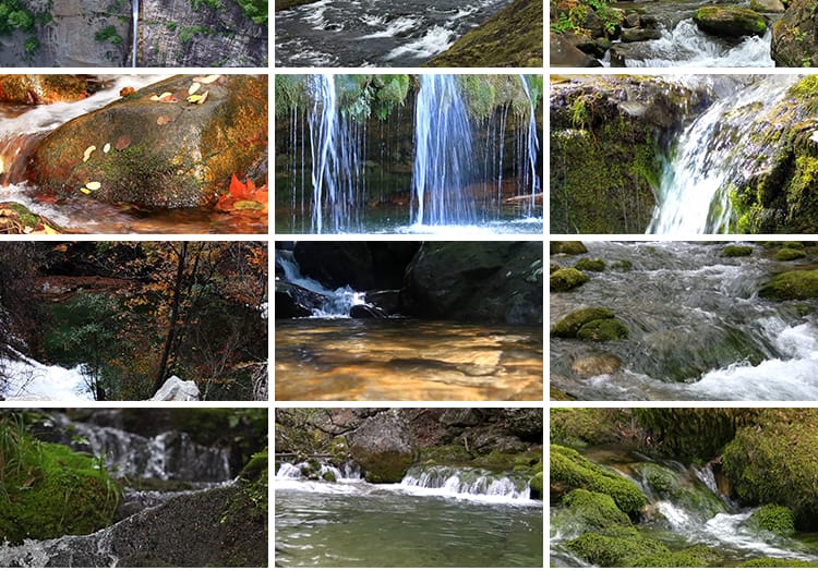 山水瀑布河流动山涧小溪水自然风景流水淌航拍森林风光短视频素材