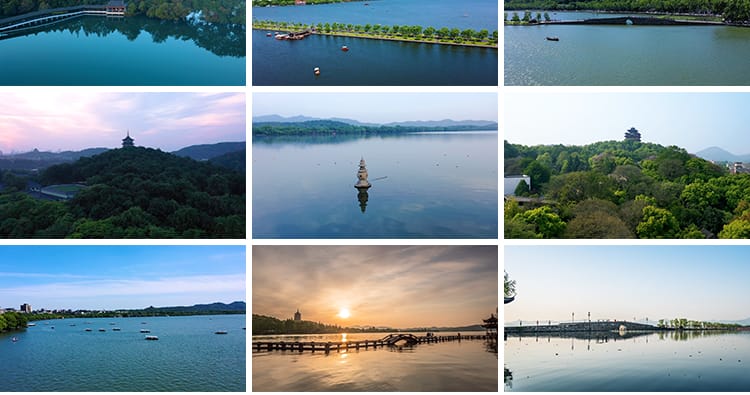 杭州西湖旅游风景点风光雷峰塔夕阳航拍延时高清实拍剪辑视频素材
