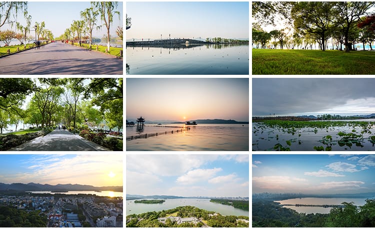 杭州西湖旅游风景点风光雷峰塔夕阳航拍延时高清实拍剪辑视频素材