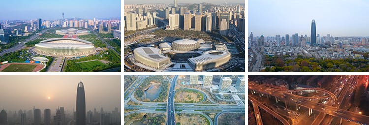 航拍济南城市建筑高楼地标风光延时夜景全CBD奥体中心短视频素材