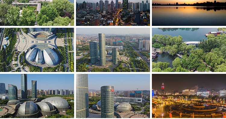 航拍济南城市建筑高楼地标风光延时夜景全CBD奥体中心短视频素材
