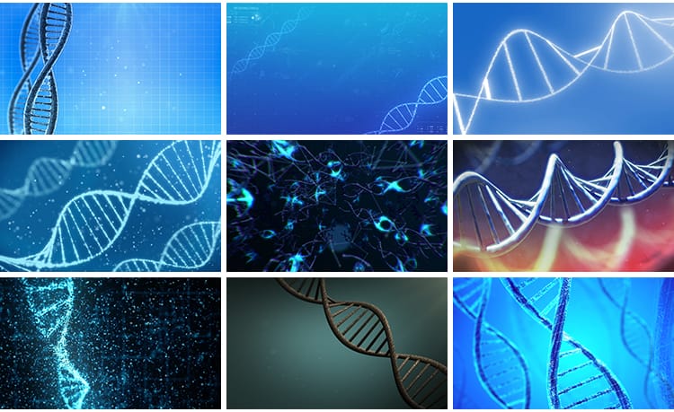 DNA双螺旋基因分子结构生物科学研究实验化学3D动画背景视频素材