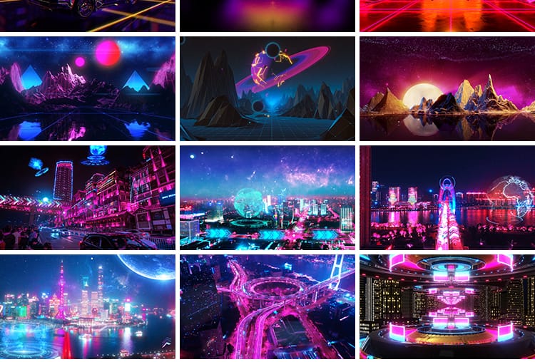 赛博朋克动感炫酷夜景霓虹未来科技城市酒吧舞台LED背景视频素材