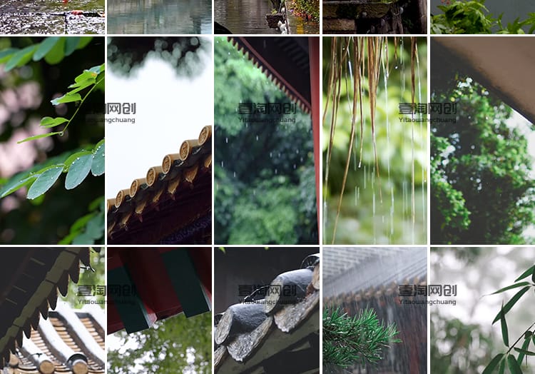 竖版竖屏禅意古风寺庙屋檐下雨天雨水滴落禅意佛系清新短视频素材
