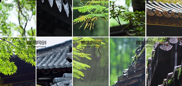 竖版竖屏禅意古风寺庙屋檐下雨天雨水滴落禅意佛系清新短视频素材