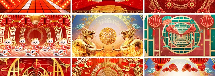 新年新春节中国风喜庆穿梭年会晚会开场LED舞台背景循环视频素材