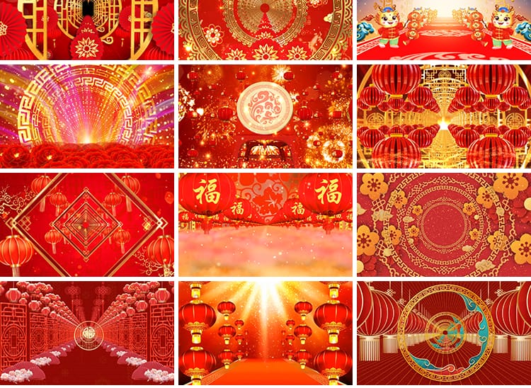 新年新春节中国风喜庆穿梭年会晚会开场LED舞台背景循环视频素材
