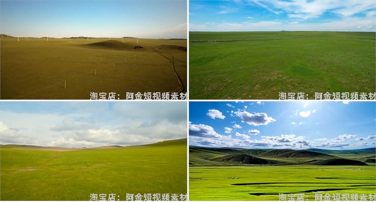 内蒙古呼伦贝尔蓝天白云风光大草原羊群风景素材航拍旅游短视频