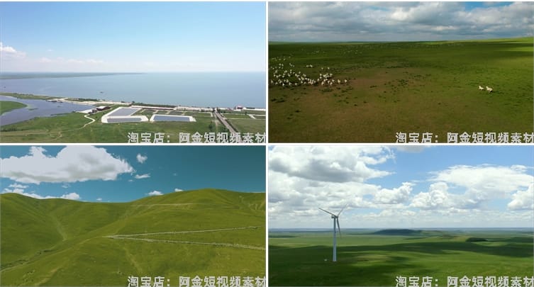内蒙古呼伦贝尔蓝天白云风光大草原羊群风景素材航拍旅游短视频