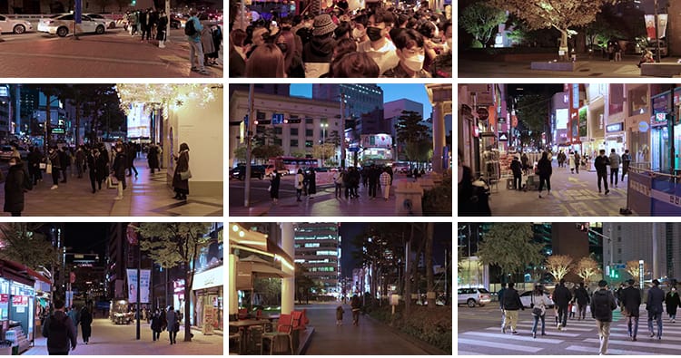 韩国首尔城市夜景走拍步行走路视角漫步人流车流街景街道视频素材