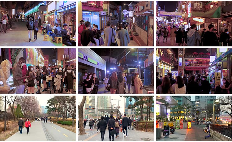 韩国首尔城市夜景走拍步行走路视角漫步人流车流街景街道视频素材