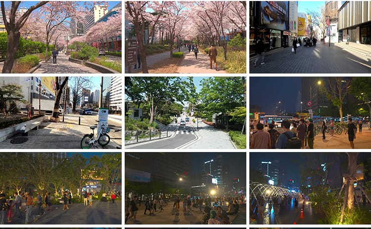 韩国首尔城市夜景走拍步行走路视角漫步人流车流街景街道视频素材