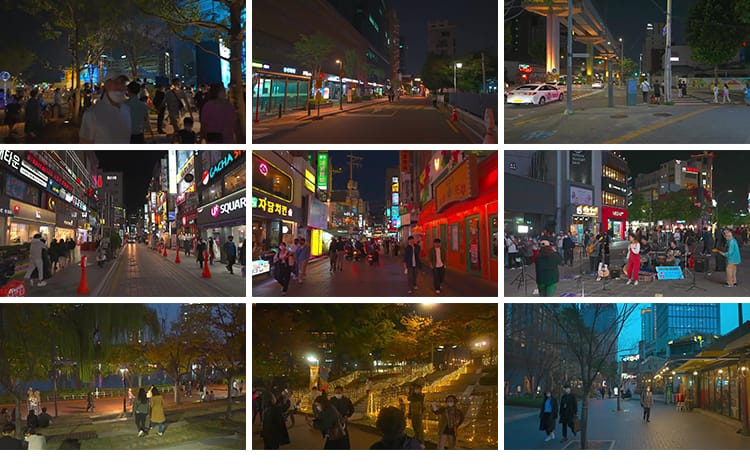 韩国首尔城市夜景走拍步行走路视角漫步人流车流街景街道视频素材