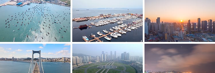 大连风景城市建筑CBD旅游风景实拍港口海边风光航拍延时视频素材