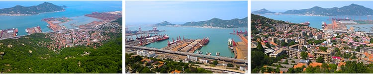 连云港海港集装箱港口码头城市建筑风光花果山旅游风景点视频素材
