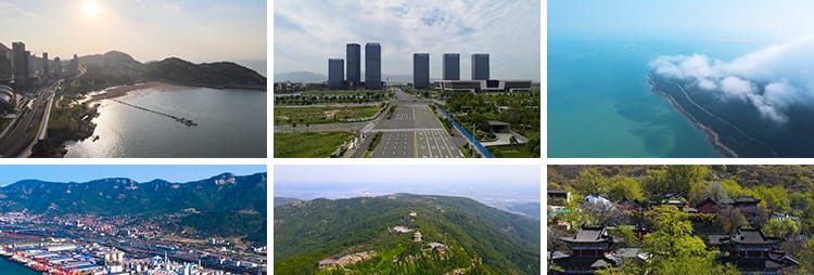 连云港海港集装箱港口码头城市建筑风光花果山旅游风景点视频素材