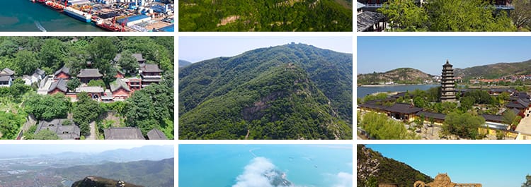 连云港海港集装箱港口码头城市建筑风光花果山旅游风景点视频素材