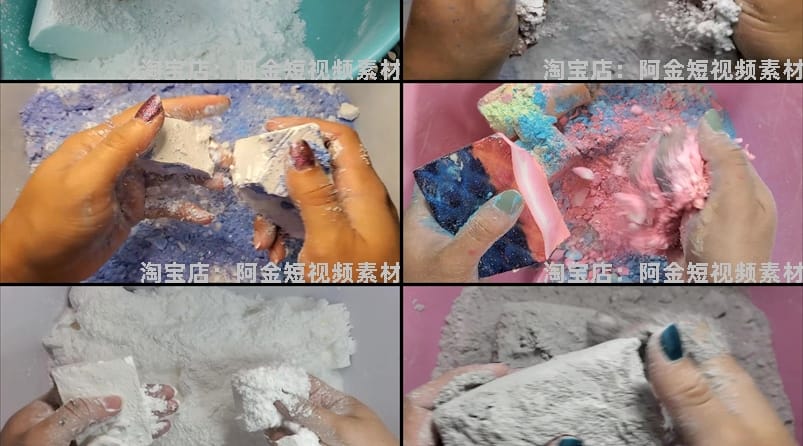 国外捏碎镁粉块轻松手工解压视频横屏高清小说推文素材引流无水印