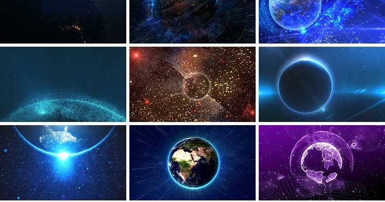 宇宙太空地球转动旋转蓝色科技新闻联播舞台LED背景动态视频素材