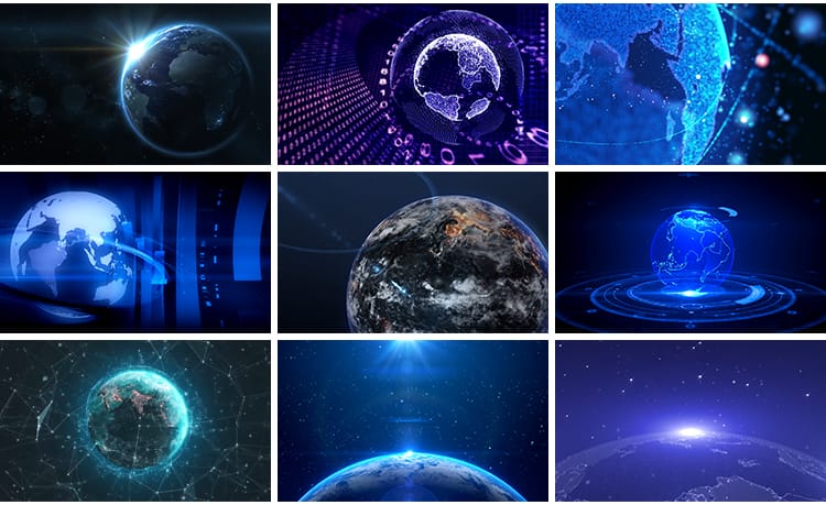宇宙太空地球转动旋转蓝色科技新闻联播舞台LED背景动态视频素材