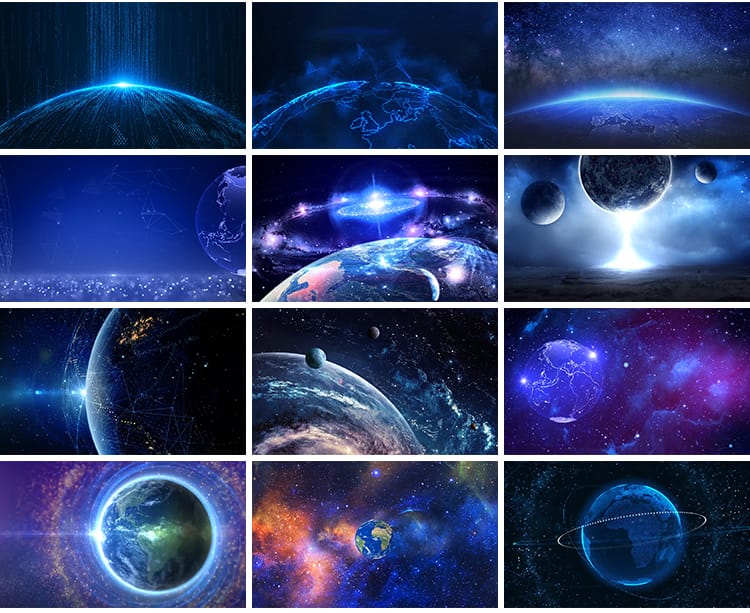 宇宙太空地球转动旋转蓝色科技新闻联播舞台LED背景动态视频素材