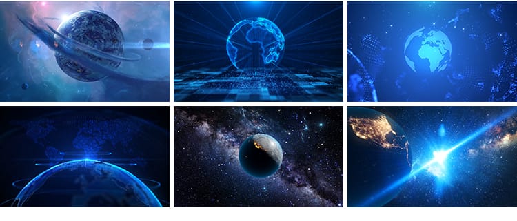 宇宙太空地球转动旋转蓝色科技新闻联播舞台LED背景动态视频素材