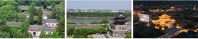 湖北襄阳城市地标建筑旅游景区景观风光唐城古城航拍高清视频素材