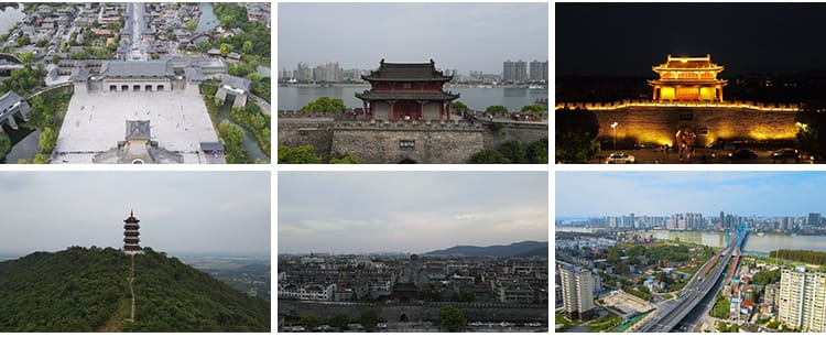 湖北襄阳城市地标建筑旅游景区景观风光唐城古城航拍高清视频素材