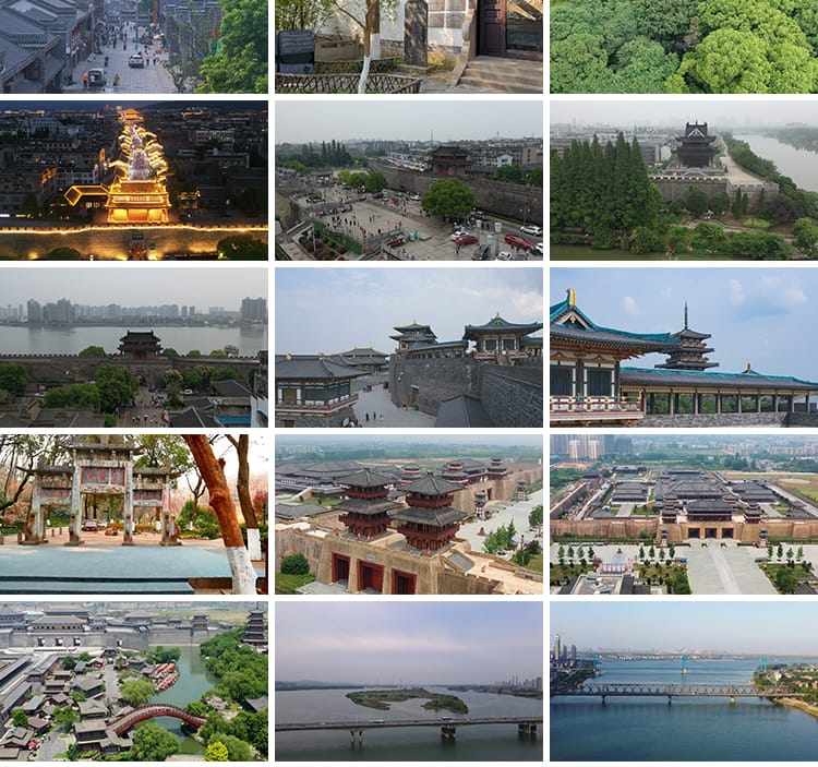 湖北襄阳城市地标建筑旅游景区景观风光唐城古城航拍高清视频素材