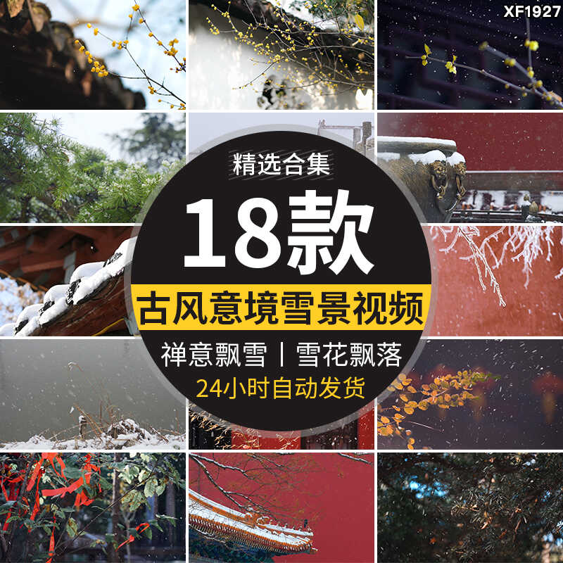 禅意下雪飘落意境屋檐雪景雪花飘落飘雪空镜头实拍剪辑短视频素材