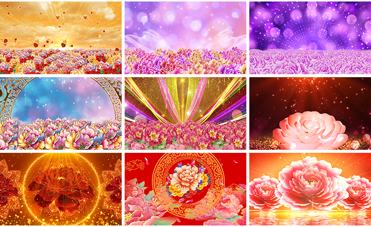 富贵牡丹花开盛世喜庆花海民族舞蹈舞台演出开场LED背景视频素材