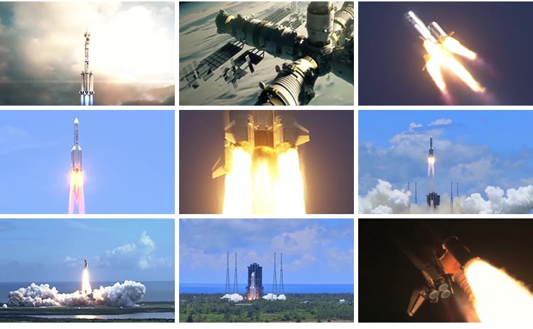 中国航天梦火箭发射器升空起点火神州号飞船宇航天员卫星视频素材