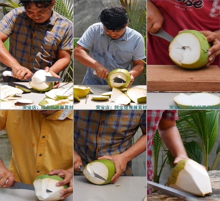 竖屏椰子去皮砍切椰子解压视频减压高清自媒体短视频小说推文素材