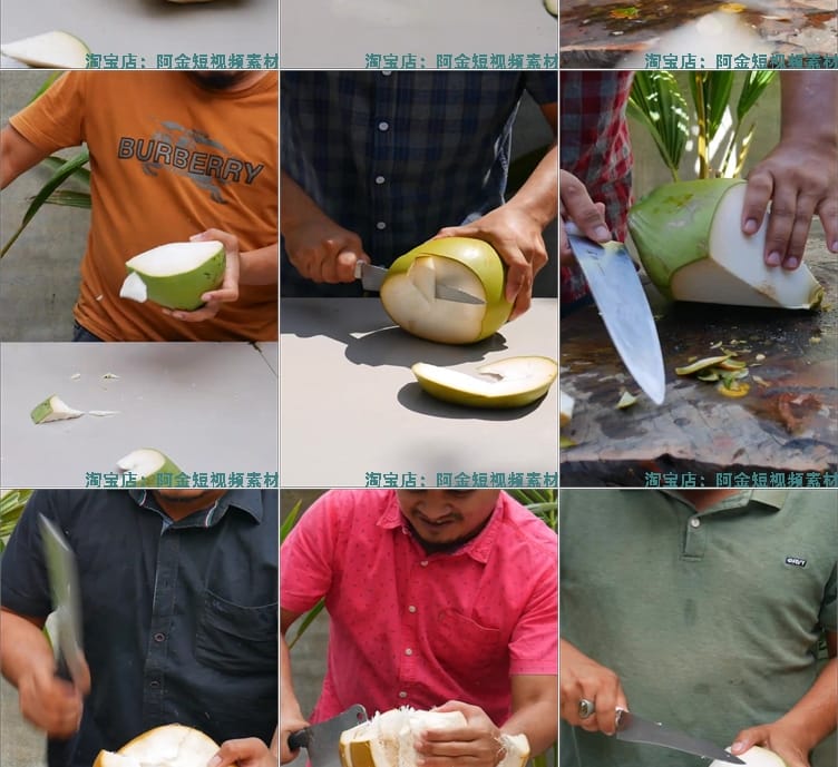 竖屏椰子去皮砍切椰子解压视频减压高清自媒体短视频小说推文素材