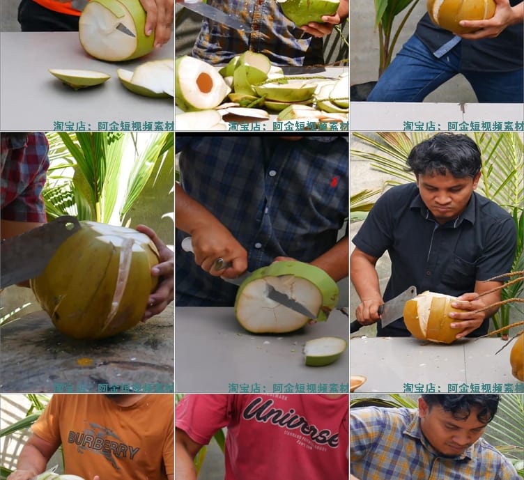 竖屏椰子去皮砍切椰子解压视频减压高清自媒体短视频小说推文素材