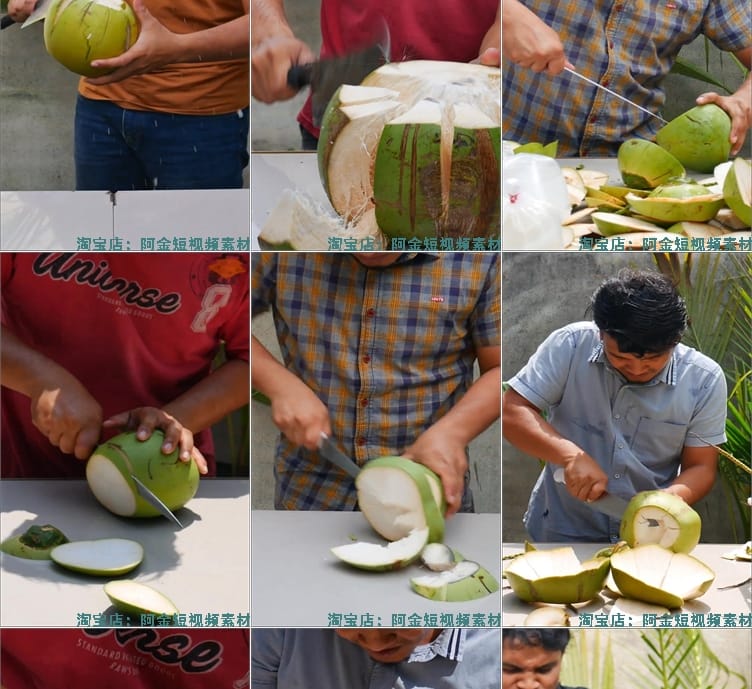 竖屏椰子去皮砍切椰子解压视频减压高清自媒体短视频小说推文素材