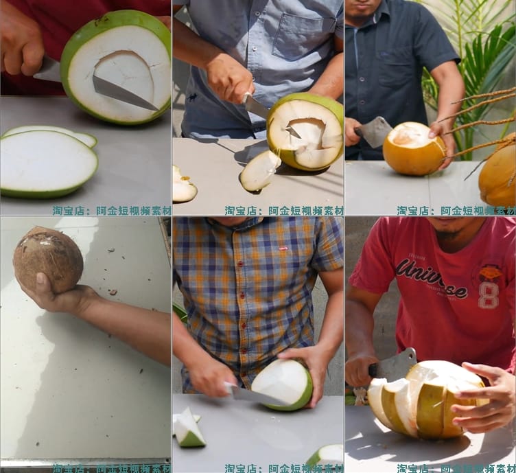 竖屏椰子去皮砍切椰子解压视频减压高清自媒体短视频小说推文素材