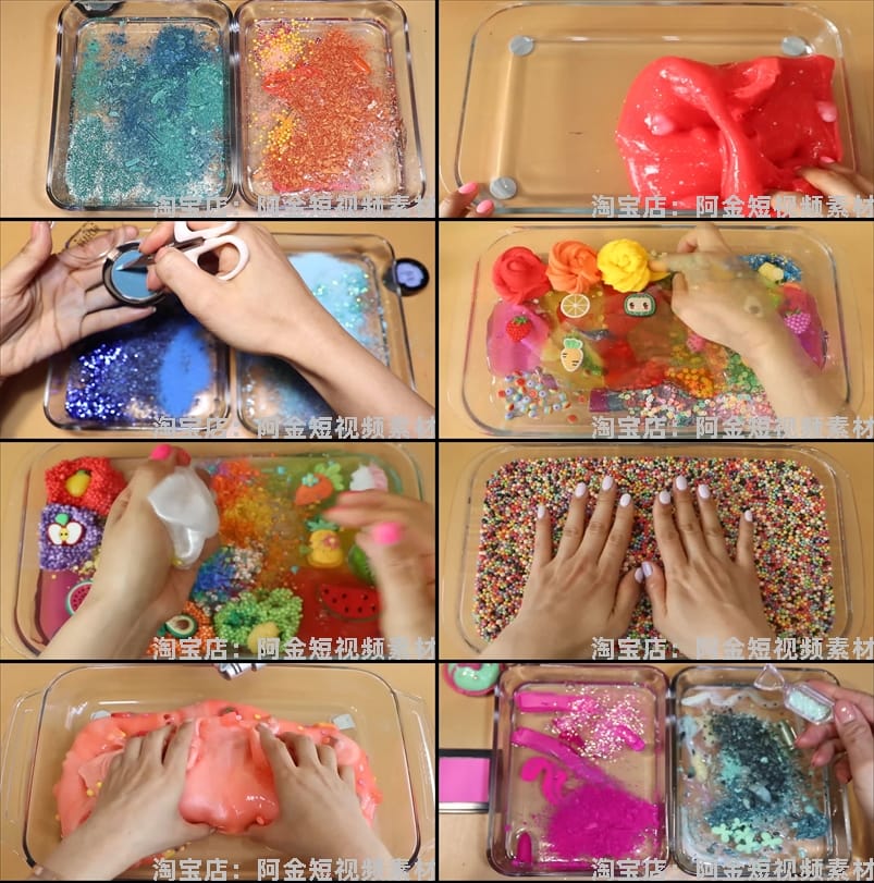 横屏水晶泥化妆品玩法揉捏破坏国外高清解压减压视频小说推文素材