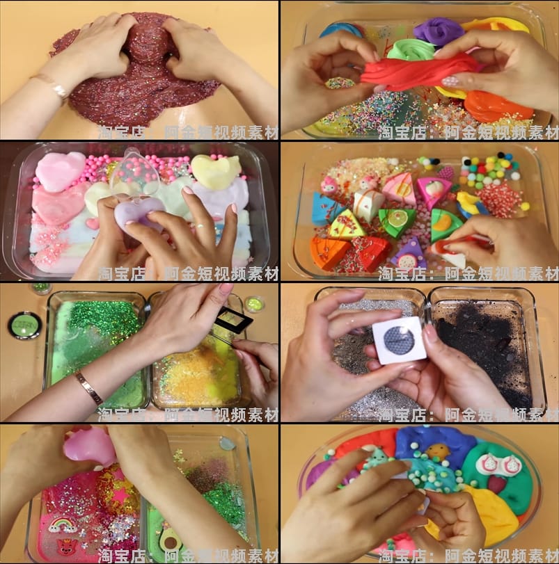 横屏水晶泥化妆品玩法揉捏破坏国外高清解压减压视频小说推文素材