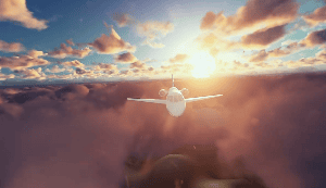 晴空万里飞机飞驰在云朵中的视频素材