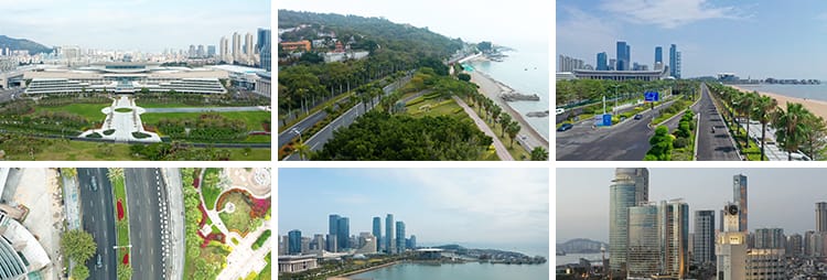 福建厦门城市建筑风光鼓浪屿旅游风景点双子塔夜景航拍短视频素材