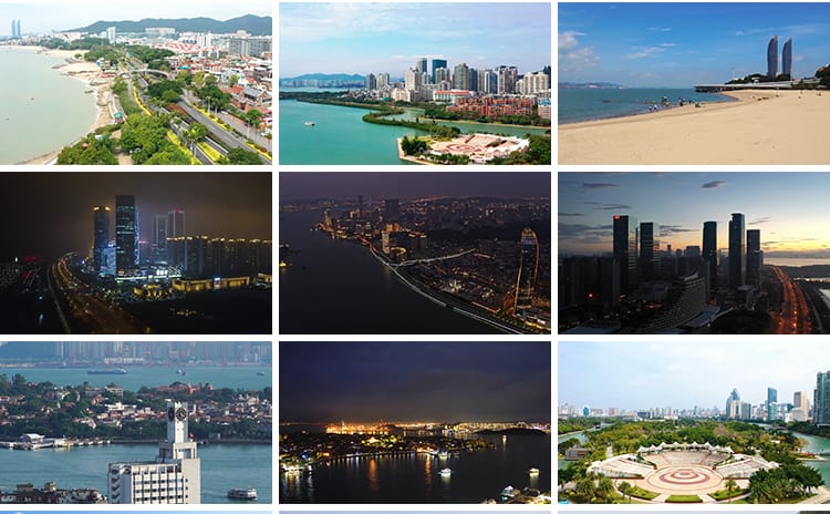 福建厦门城市建筑风光鼓浪屿旅游风景点双子塔夜景航拍短视频素材