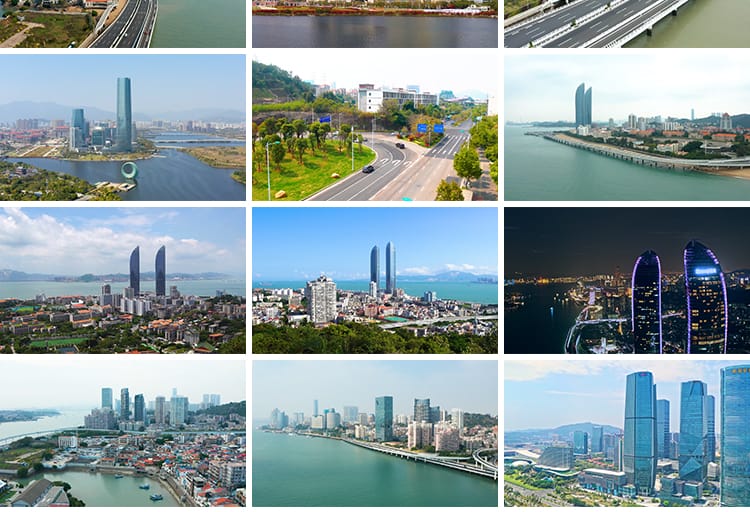 福建厦门城市建筑风光鼓浪屿旅游风景点双子塔夜景航拍短视频素材