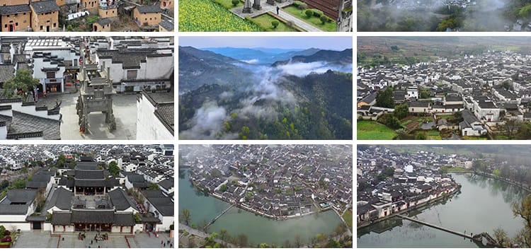 安徽黄山宏村水乡山村古镇建筑旅游景点黄山云雾延时摄影视频素材