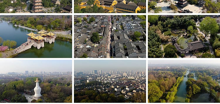 扬州瘦西湖旅游风景点古塔建筑航拍大运河风光实拍剪辑短视频素材