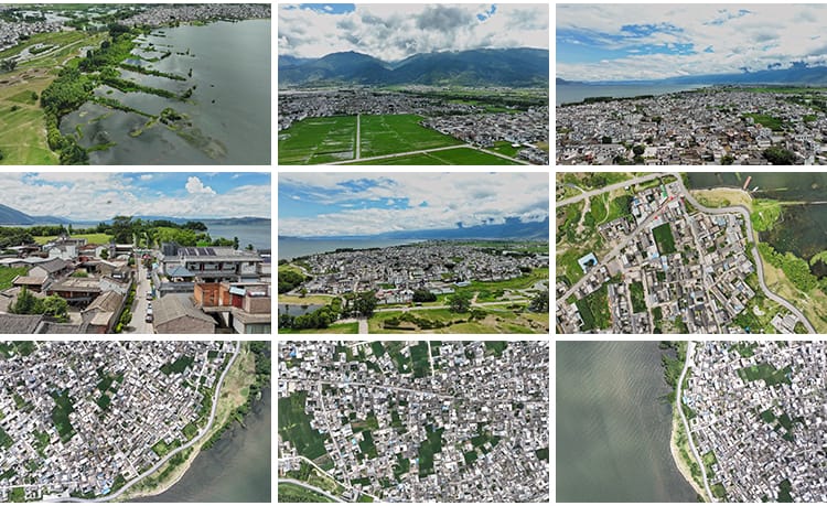 云南大理喜洲古镇旅游景点自然风景油菜花海农村全貌航拍视频素材