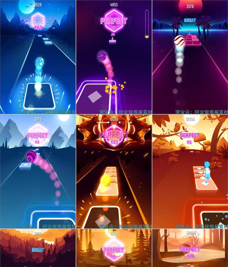 竖屏音乐球球小游戏地铁跑酷国外高清解压小说推文素材短视频引流