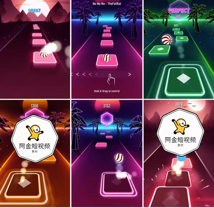 竖屏音乐球球小游戏地铁跑酷国外高清解压小说推文素材短视频引流