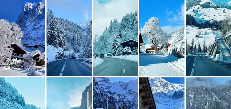 竖屏雪山雪景唯美冬季风景治愈系走拍开车视角旅途美景色视频素材